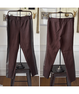 H by Halston Brown Ponte Pull On Pants Faux Leather Tuxedo Stripe 10 - $504.20 MXN