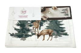 North Pole Watercolor Deer Table Runner 14&quot; x 72&quot; Christmas 100% Cotton Multi - £17.99 GBP