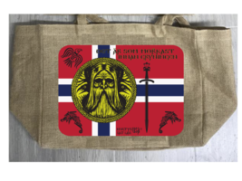 NORSEMAN BURLAP TOTE BAG #966 VIKING reusable art scandanavian - $27.25