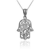 Sterling Silver Filigree Hamsa Evil Eye Charm Necklace - $19.99+