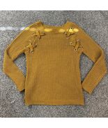 Love Juniors Knit Cross Lace Design Mustard Yellow Large Cotton Blend Sw... - $15.95