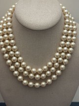 Vintage Monet Faux Pearl Triple Strand Necklace Hand Knot Gold Tone 15-1... - $46.74