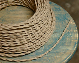 Light Brown Twisted Cloth Covered Wire, Beige Vintage Style Lamp Cord, Antique - £1.10 GBP