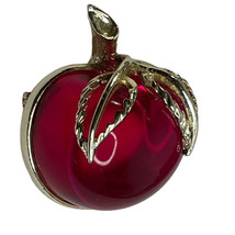 Vintage Signed Sarah Coventry  Red Jelly Belly Cherry Apple Brooch Pin - £14.17 GBP