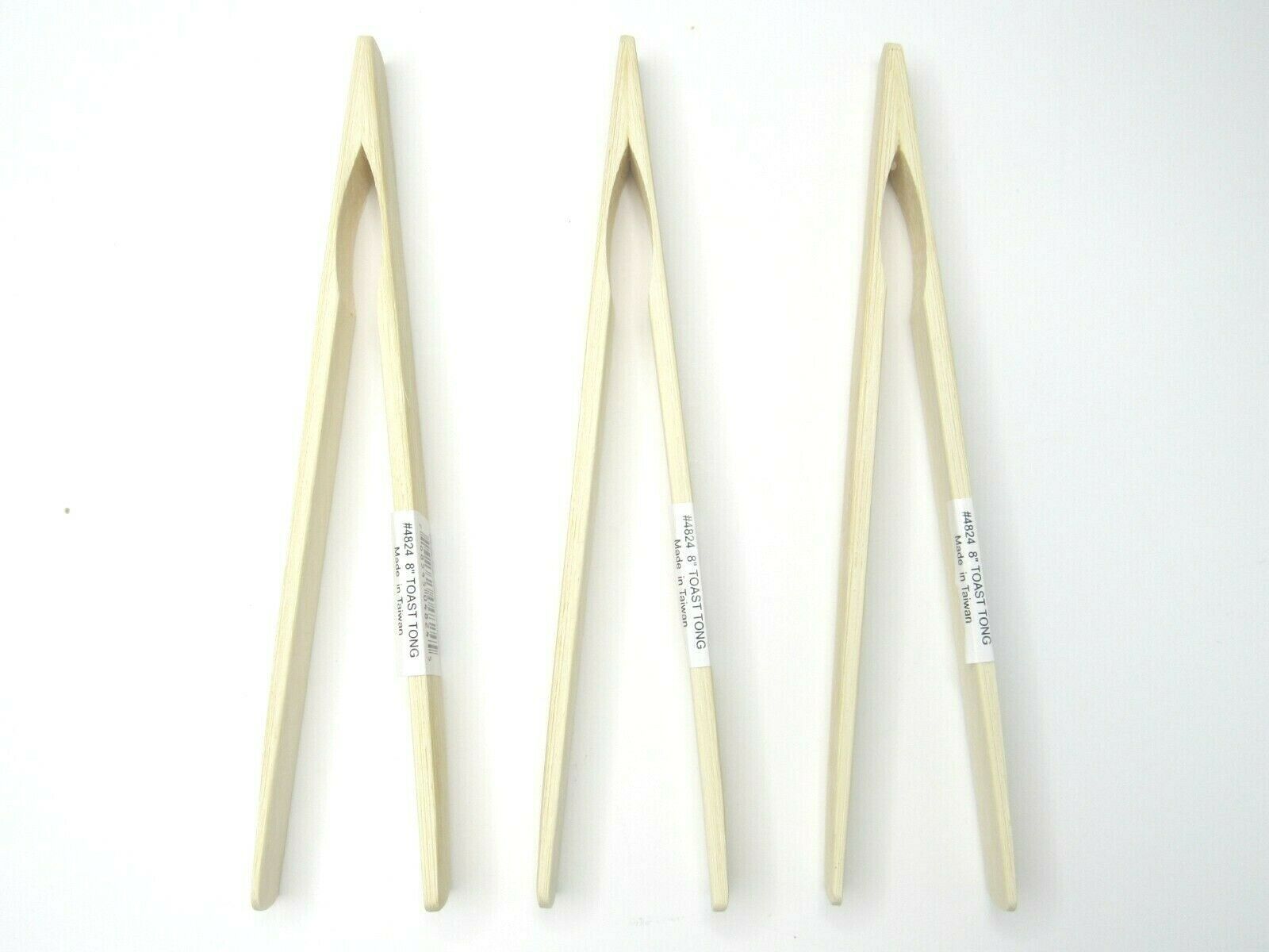 3 Bamboo 8" Toast Tongs Kitchen Cooking Saute Stir Fry Vegetable Meat Asian NEW - $17.81