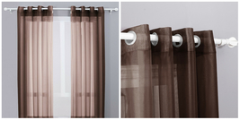 2 Pc Sheer Grommet Top Window Curtain Panel Drapes 54x63&quot; - Chocolate - P02 - £31.25 GBP