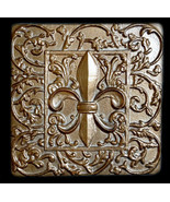 Fleur de Lis Lys Leis Leaf Decorative Backsplash Sculpture Tile Bronze F... - $19.79