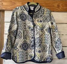 BonWorth Wm. M Quilted Paisley Jacobean Floral Blue Blazer Jacket Cardig... - £27.41 GBP