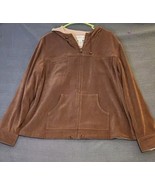ORVIS Womens Size Large Brown &amp; Tan Soft Reversible Hoodie Jacket Pocket... - $34.26 CAD
