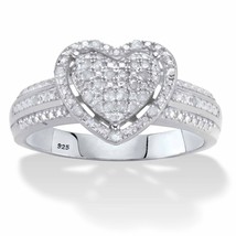Womens Platinum Over Sterling Silverround Diamond Heart Ring Size 6 7 8 9 10 - £160.35 GBP
