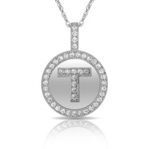 14K Solid White Gold Round Circle Initial &quot;T&quot; Letter Charm Pendant &amp; Nec... - £34.82 GBP+