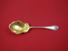 Rustic by Towle Sterling Silver Berry Spoon Gold Washed 7 3/4&quot; Antique Serving - £100.19 GBP