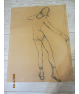 VINTAGE CHARCOAL DRAWING YOUNG FEMALE DANCER  17&quot; X 22&quot; - £7.92 GBP