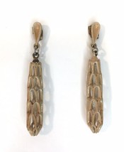 Vintage Beige Tan Enamel Honeycomb Lattice Dangle Earrings - £7.95 GBP