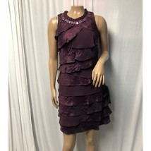 SL Fashions Dress Womens 4 Maroon Wine Bedazzled Layered Ruffles Above Knee NEW - £26.94 GBP