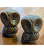 Vintage Owl Candle with Large Eyes 3&quot; Brown and Light Green Set Of 2 - $186.88 MXN