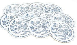 11 White Blue Asian Paper Coasters Beverage Pagoda Vintage Waxed 1 Side ... - $9.89