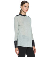 Helmut Lang &quot;Angora Cozy&quot; Sweater Mute with Black Leather Trim sz P XS $480 - $164.65 CAD