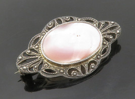 BOMA 925 Sterling Silver - Vintage Pink Mother Of Pearl Brooch Pin - BP5774 - £32.71 GBP
