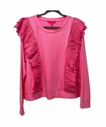Lilly Pulitzer Barbie Pink Shandy Deva Sweatshirt Size XL Ruffled Front - $104.58 CAD