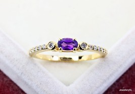 Genuine Amethyst Engagement ring, 14k Yellow/White Gold Amethyst Ring - £26.73 GBP