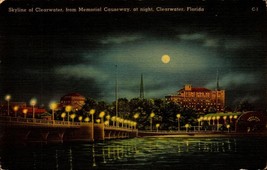 Postcard Skyline -Clearwater FL-From Memorial Causeway At Night Clearwaterl-BK53 - £2.31 GBP
