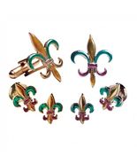 Mardi Gras Colored Fleur de lis Silver Tuxedo Studs and Cufflinks - $97.02