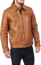 Chaqueta de cuero suave de piel de cordero real bronceada para hombre nu... - $2,190.46 MXN+