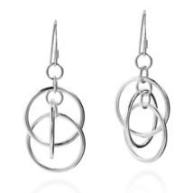 Shiny Triple Mobile Circles Sterling Silver Dangle Earrings - £16.50 GBP