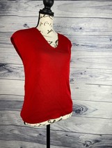 Talbots Sleeveless Double V Neck Knit Top Women Petites Mp Red Cotton Rayon  - £7.75 GBP