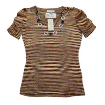 John Paul Richard Shirt Womens M Multicolor Short Sleeve Vneck Acrylic Knit - $19.68