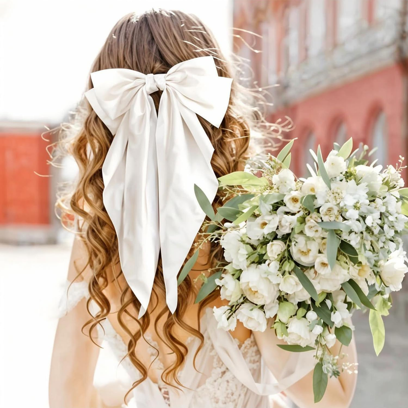 2 Pcs Hair Accessories for Women - Hair Bows for Girls in White and Pink, Silky  Item image 6