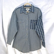 Vintage Vision I Women&#39;s Shirt Woman Large Blue White Button Up Colorblo... - £22.95 GBP