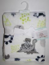 Baby Gear Gray Dinosaur Elephant Baby Blanket Soft Plush White Green 30&quot; New Tag - £23.17 GBP