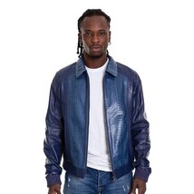 Vinci The Lopera Snake Navy Blue Leather Men Jacket image 8