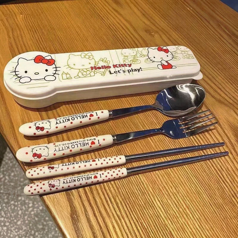 Cartoon Cute Hello Kitty High Appearance Chopsticks Spoon Set Student Office - £11.01 GBP+