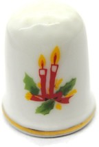 Red Christmas Candle Sticks Vintage Porcelain White Thimble Gold Trimmed... - $14.05