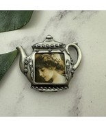 Vintage 90s Tea Pot Mini Picture Frame Silver Metal Cottagecore Home Decor - $22.76