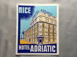 Vintage Hotel Adriatic Nice France Luggage Label Decal Travel Sticker - $24.73