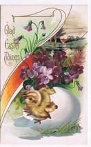 Easter Postcard Embossed River Scene Chick Violets Egg - £1.65 GBP