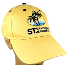 St Maarten Na St Martin FWI Baseball Hat Cap Palm Trees Beach Waves Tan Adjust - $22.49