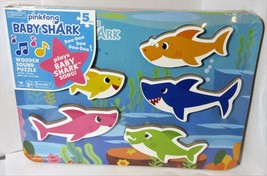 Baby Shark Wooden Puzzle 5 Pieces Plays Doo Doo Song Pinkfong Wood New Sealed - £16.50 GBP