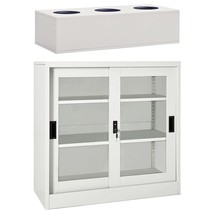 vidaXL Sliding Door Cabinet with Planter Box Light Gray Steel - £315.29 GBP