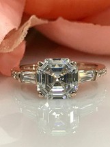  3.00Ct Asscher Cut Diamond Three Stone Engagement Ring 14K White Gold Finish - £77.21 GBP