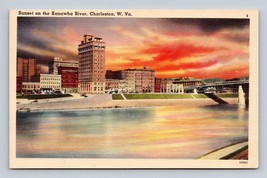 Sunset on Kanawha River Charleston WV West Virginia UNP Linen Postcard N15 - £3.87 GBP