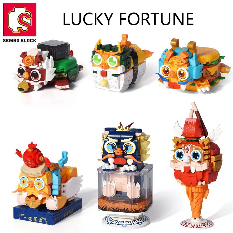 SEMBO BLOCK Chinese Mascot Traditional Toys Bricks Lucky Fortune Dragon Lion - £73.21 GBP
