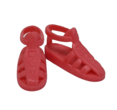 MATTEL BARBIE / SKIPPER CORAL PINK FLAT STRAP SANDALS BEACH SHOES PLASTI... - $4.75