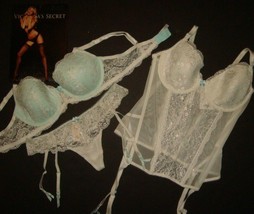 Victoria&#39;s Secret 34DD/36D, 36C Conjunto Sujetador + Liguero Corsé + S Sin Azul - £224.35 GBP