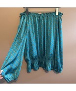 Michael Kors Teal Blue Gold Chain Link MK Logo Off Shoulder Blouse Size ... - $28.95