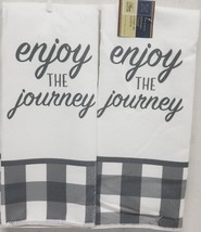 2 Same Microfiber Kitchen Towels (15&quot;x25&quot;) Enjoy The Journey, Grey &amp; White, Gr - £8.53 GBP